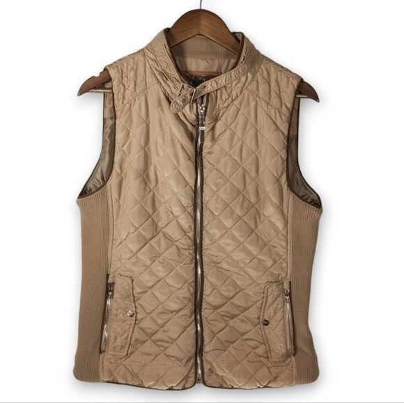 Goga & Co Mexican Luxury Brand Quilted Tan Puffer Vest with Brass Hardware - Picture 1 of 11